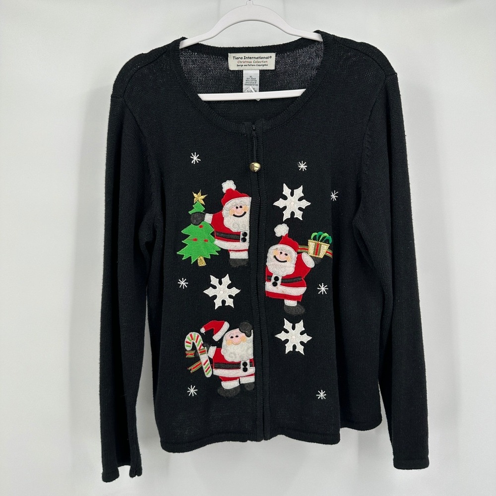 Tiara International Womens Christmas Collection Santa Cardigan Sweater Size XL